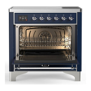 ILVE Majestic III 36-Inch Induction Range with 6 Induction Elements, 3.5 cu. ft. Oven, Mightnight Blue with Chrome Trim, Solid Door, UMIB36QNR3MBC