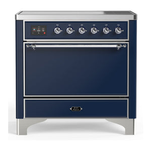 ILVE Majestic III 36-Inch Induction Range with 6 Induction Elements, 3.5 cu. ft. Oven, Mightnight Blue with Chrome Trim, Solid Door, UMIB36QNR3MBC