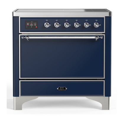 ILVE Majestic III 36-Inch Induction Range with 6 Induction Elements, 3.5 cu. ft. Oven, Mightnight Blue with Chrome Trim, Solid Door, UMIB36QNR3MBC