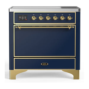 ILVE Majestic III 36-Inch Induction Range with 6 Induction Elements, 3.5 cu. ft. Oven, Mightnight Blue with Brass Trim, Solid Door, UMIB36QNR3MBG