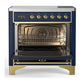 ILVE Majestic III 36-Inch Induction Range with 6 Induction Elements, 3.5 cu. ft. Oven, Mightnight Blue with Brass Trim, Solid Door, UMIB36QNR3MBG