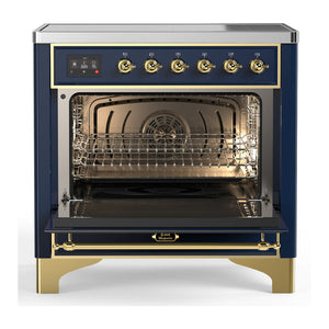 ILVE Majestic III 36-Inch Induction Range with 6 Induction Elements, 3.5 cu. ft. Oven, Mightnight Blue with Brass Trim, Solid Door, UMIB36QNR3MBG