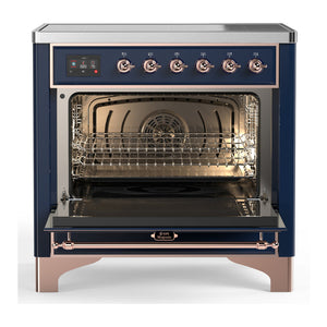 ILVE Majestic III 36-Inch Induction Range with 6 Induction Elements, 3.5 cu. ft. Oven, Mightnight Blue with Copper Trim, Solid Door, UMIB36QNR3MBP
