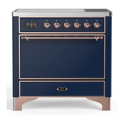 ILVE Majestic III 36-Inch Induction Range with 6 Induction Elements, 3.5 cu. ft. Oven, Mightnight Blue with Copper Trim, Solid Door, UMIB36QNR3MBP