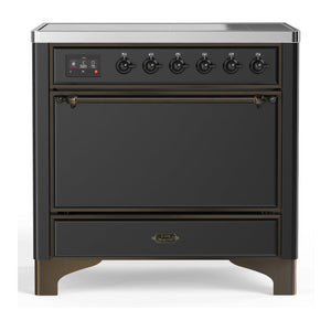 ILVE Majestic III 36-Inch Induction Range with 6 Induction Elements, 3.5 cu. ft. Oven, Matte Graphite with Burnished Trim, Solid Door, UMIB36QNR3MGB