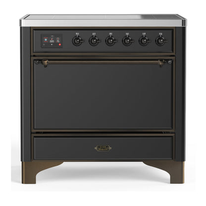 ILVE Majestic III 36-Inch Induction Range with 6 Induction Elements, 3.5 cu. ft. Oven, Matte Graphite with Burnished Trim, Solid Door, UMIB36QNR3MGB
