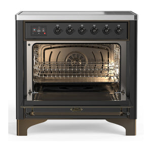 ILVE Majestic III 36-Inch Induction Range with 6 Induction Elements, 3.5 cu. ft. Oven, Matte Graphite with Burnished Trim, Solid Door, UMIB36QNR3MGB