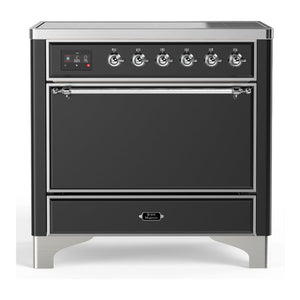 ILVE Majestic III 36-Inch Induction Range with 6 Induction Elements, 3.5 cu. ft. Oven, Matte Graphite with Chrome Trim, Solid Door, UMIB36QNR3MGC