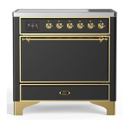 ILVE Majestic III 36-Inch Induction Range with 6 Induction Elements, 3.5 cu. ft. Oven, Matte Graphite with Brass Trim, Solid Door, UMIB36QNR3MGG