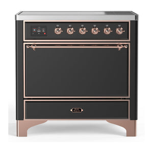 ILVE Majestic III 36-Inch Induction Range with 6 Induction Elements, 3.5 cu. ft. Oven, Matte Graphite with Copper Trim, Solid Door, UMIB36QNR3MGP