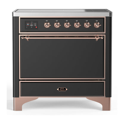 ILVE Majestic III 36-Inch Induction Range with 6 Induction Elements, 3.5 cu. ft. Oven, Matte Graphite with Copper Trim, Solid Door, UMIB36QNR3MGP