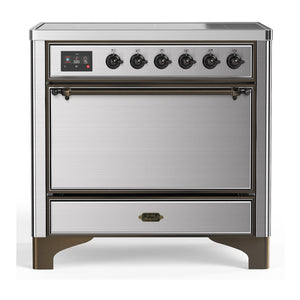ILVE Majestic III 36-Inch Induction Range with 6 Induction Elements, 3.5 cu. ft. Oven, Stainless Steel with Burnished Trim, Solid Door, UMIB36QNR3SSB