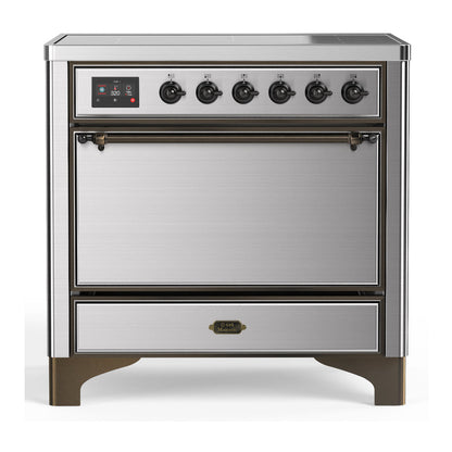 ILVE Majestic III 36-Inch Induction Range with 6 Induction Elements, 3.5 cu. ft. Oven, Stainless Steel with Burnished Trim, Solid Door, UMIB36QNR3SSB