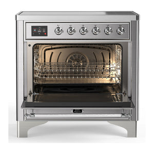 ILVE Majestic III 36-Inch Induction Range with 6 Induction Elements, 3.5 cu. ft. Oven, Stainless Steel with Chrome Trim, Solid Door, UMIB36QNR3SSC