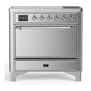 ILVE Majestic III 36-Inch Induction Range with 6 Induction Elements, 3.5 cu. ft. Oven, Stainless Steel with Chrome Trim, Solid Door, UMIB36QNR3SSC