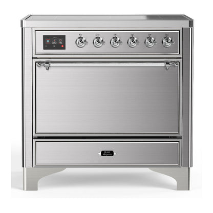 ILVE Majestic III 36-Inch Induction Range with 6 Induction Elements, 3.5 cu. ft. Oven, Stainless Steel with Chrome Trim, Solid Door, UMIB36QNR3SSC