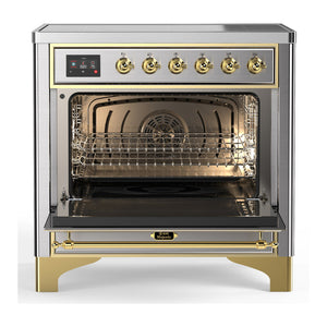 ILVE Majestic III 36-Inch Induction Range with 6 Induction Elements, 3.5 cu. ft. Oven, Stainless Steel with Brass Trim, Solid Door, UMIB36QNR3SSG