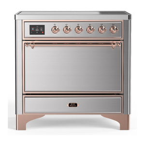 ILVE Majestic III 36-Inch Induction Range with 6 Induction Elements, 3.5 cu. ft. Oven, Stainless Steel with Copper Trim, Solid Door, UMIB36QNR3SSP