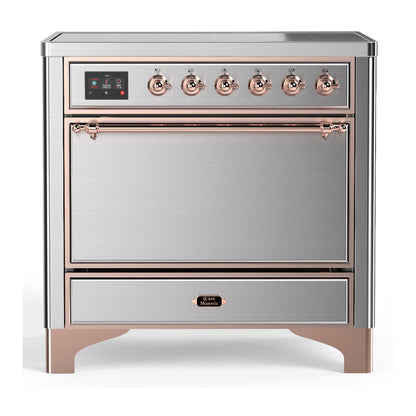 ILVE Majestic III 36-Inch Induction Range with 6 Induction Elements, 3.5 cu. ft. Oven, Stainless Steel with Copper Trim, Solid Door, UMIB36QNR3SSP