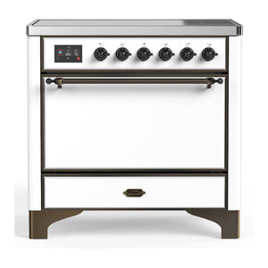 ILVE Majestic III 36-Inch Induction Range with 6 Induction Elements, 3.5 cu. ft. Oven, White with Burnished Trim, Solid Door, UMIB36QNR3WHB