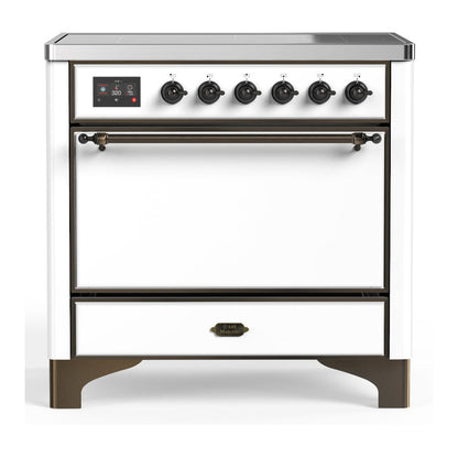 ILVE Majestic III 36-Inch Induction Range with 6 Induction Elements, 3.5 cu. ft. Oven, White with Burnished Trim, Solid Door, UMIB36QNR3WHB