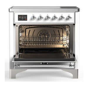 ILVE Majestic III 36-Inch Induction Range with 6 Induction Elements, 3.5 cu. ft. Oven, White with Chrome Trim, Solid Door, UMIB36QNR3WHC