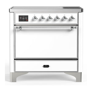 ILVE Majestic III 36-Inch Induction Range with 6 Induction Elements, 3.5 cu. ft. Oven, White with Chrome Trim, Solid Door, UMIB36QNR3WHC
