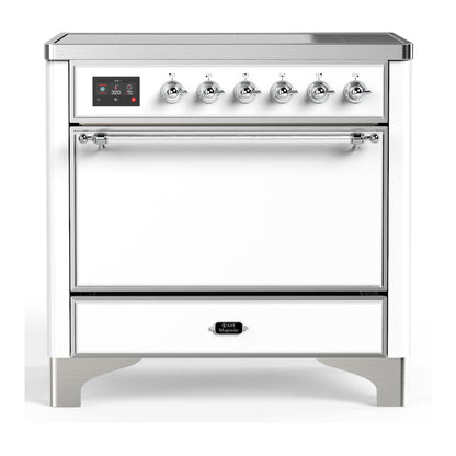 ILVE Majestic III 36-Inch Induction Range with 6 Induction Elements, 3.5 cu. ft. Oven, White with Chrome Trim, Solid Door, UMIB36QNR3WHC