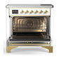 ILVE Majestic III 36-Inch Induction Range with 6 Induction Elements, 3.5 cu. ft. Oven, White with Brass Trim, Solid Door, UMIB36QNR3WHG