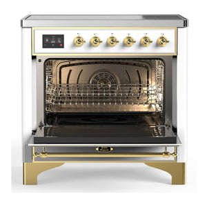 ILVE Majestic III 36-Inch Induction Range with 6 Induction Elements, 3.5 cu. ft. Oven, White with Brass Trim, Solid Door, UMIB36QNR3WHG