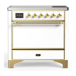 ILVE Majestic III 36-Inch Induction Range with 6 Induction Elements, 3.5 cu. ft. Oven, White with Brass Trim, Solid Door, UMIB36QNR3WHG