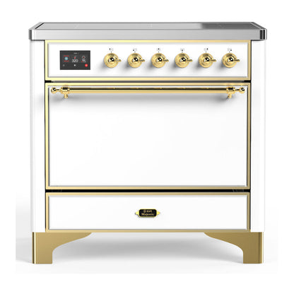 ILVE Majestic III 36-Inch Induction Range with 6 Induction Elements, 3.5 cu. ft. Oven, White with Brass Trim, Solid Door, UMIB36QNR3WHG
