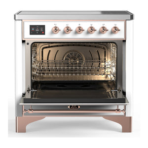 ILVE Majestic III 36-Inch Induction Range with 6 Induction Elements, 3.5 cu. ft. Oven, White with Copper Trim, Solid Door, UMIB36QNR3WHP