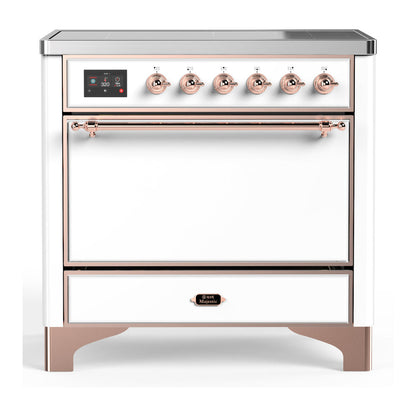 ILVE Majestic III 36-Inch Induction Range with 6 Induction Elements, 3.5 cu. ft. Oven, White with Copper Trim, Solid Door, UMIB36QNR3WHP