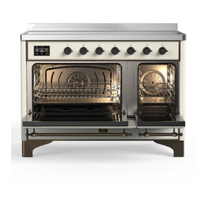ILVE Majestic III 48-Inch Induction Range with 6 Induction Elements, 5.02 cu. ft. Oven, Antique White with Burnished Trim, Triple Glass Door, UMIB48NR3AWB