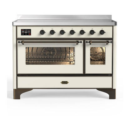 ILVE Majestic III 48-Inch Induction Range with 6 Induction Elements, 5.02 cu. ft. Oven, Antique White with Burnished Trim, Triple Glass Door, UMIB48NR3AWB