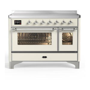 ILVE Majestic III 48-Inch Induction Range with 6 Induction Elements, 5.02 cu. ft. Oven, Antique White with Chrome Trim, Triple Glass Door, UMIB48NR3AWC
