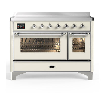 ILVE Majestic III 48-Inch Induction Range with 6 Induction Elements, 5.02 cu. ft. Oven, Antique White with Chrome Trim, Triple Glass Door, UMIB48NR3AWC