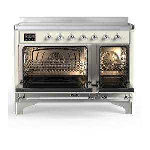 ILVE Majestic III 48-Inch Induction Range with 6 Induction Elements, 5.02 cu. ft. Oven, Antique White with Chrome Trim, Triple Glass Door, UMIB48NR3AWC