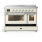 ILVE Majestic III 48-Inch Induction Range with 6 Induction Elements, 5.02 cu. ft. Oven, Antique White with Chrome Trim, Triple Glass Door, UMIB48NR3AWC