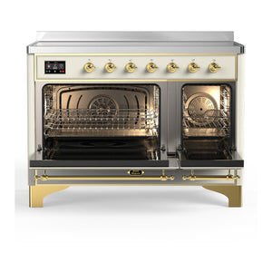 ILVE Majestic III 48-Inch Induction Range with 6 Induction Elements, 5.02 cu. ft. Oven, Antique White with Brass Trim, Triple Glass Door, UMIB48NR3AWG