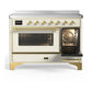ILVE Majestic III 48-Inch Induction Range with 6 Induction Elements, 5.02 cu. ft. Oven, Antique White with Brass Trim, Triple Glass Door, UMIB48NR3AWG