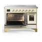ILVE Majestic III 48-Inch Induction Range with 6 Induction Elements, 5.02 cu. ft. Oven, Antique White with Brass Trim, Triple Glass Door, UMIB48NR3AWG