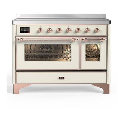 ILVE Majestic III 48-Inch Induction Range with 6 Induction Elements, 5.02 cu. ft. Oven, Antique White with Copper Trim, Triple Glass Door, UMIB48NR3AWP