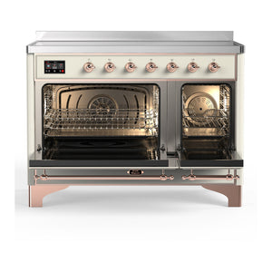 ILVE Majestic III 48-Inch Induction Range with 6 Induction Elements, 5.02 cu. ft. Oven, Antique White with Copper Trim, Triple Glass Door, UMIB48NR3AWP