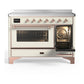ILVE Majestic III 48-Inch Induction Range with 6 Induction Elements, 5.02 cu. ft. Oven, Antique White with Copper Trim, Triple Glass Door, UMIB48NR3AWP