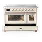 ILVE Majestic III 48-Inch Induction Range with 6 Induction Elements, 5.02 cu. ft. Oven, Antique White with Copper Trim, Triple Glass Door, UMIB48NR3AWP