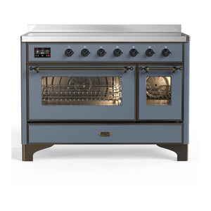 ILVE Majestic III 48-Inch Induction Range with 6 Induction Elements, 5.02 cu. ft. Oven, Blue Grey with Burnished Trim, Triple Glass Door, UMIB48NR3BGB