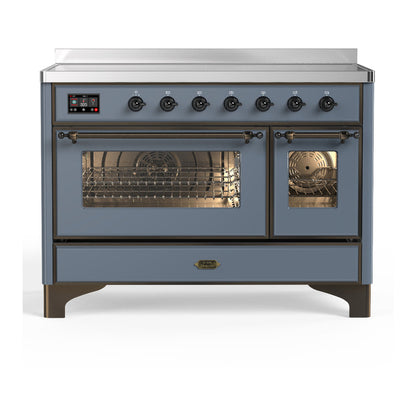 ILVE Majestic III 48-Inch Induction Range with 6 Induction Elements, 5.02 cu. ft. Oven, Blue Grey with Burnished Trim, Triple Glass Door, UMIB48NR3BGB