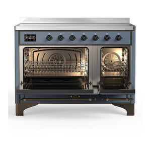 ILVE Majestic III 48-Inch Induction Range with 6 Induction Elements, 5.02 cu. ft. Oven, Blue Grey with Burnished Trim, Triple Glass Door, UMIB48NR3BGB